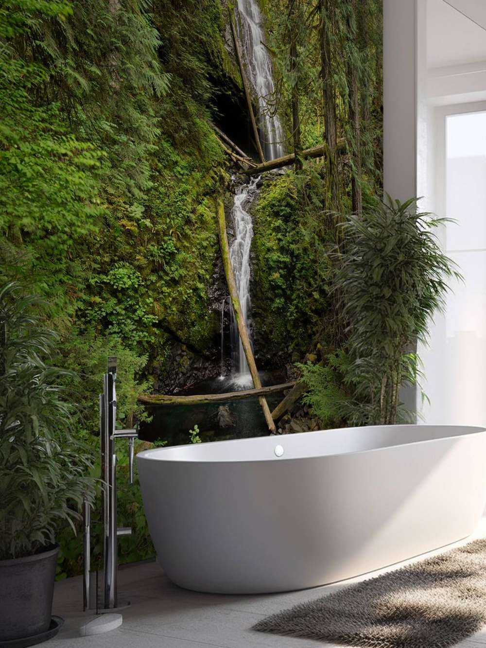 Chute d'eau avec des arbres tombés