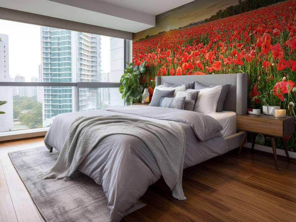 Coucher de soleil avec des coquelicots