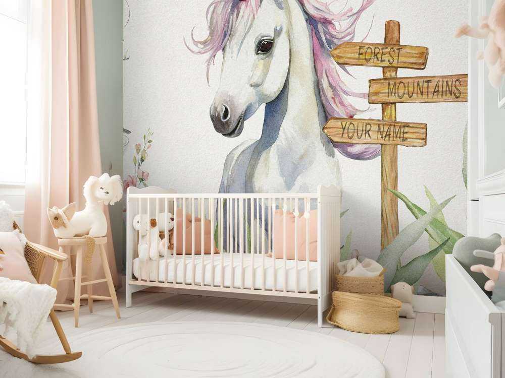 Bébé licorne avec plantes