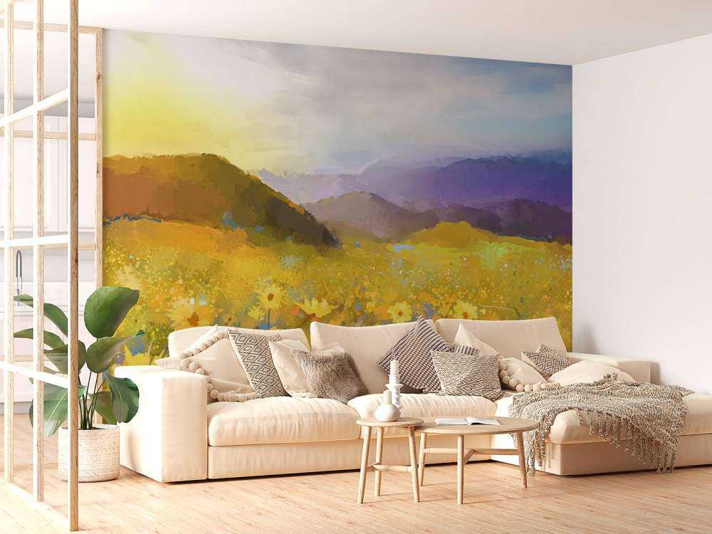 Peinture à l'huile Coucher de soleil rural