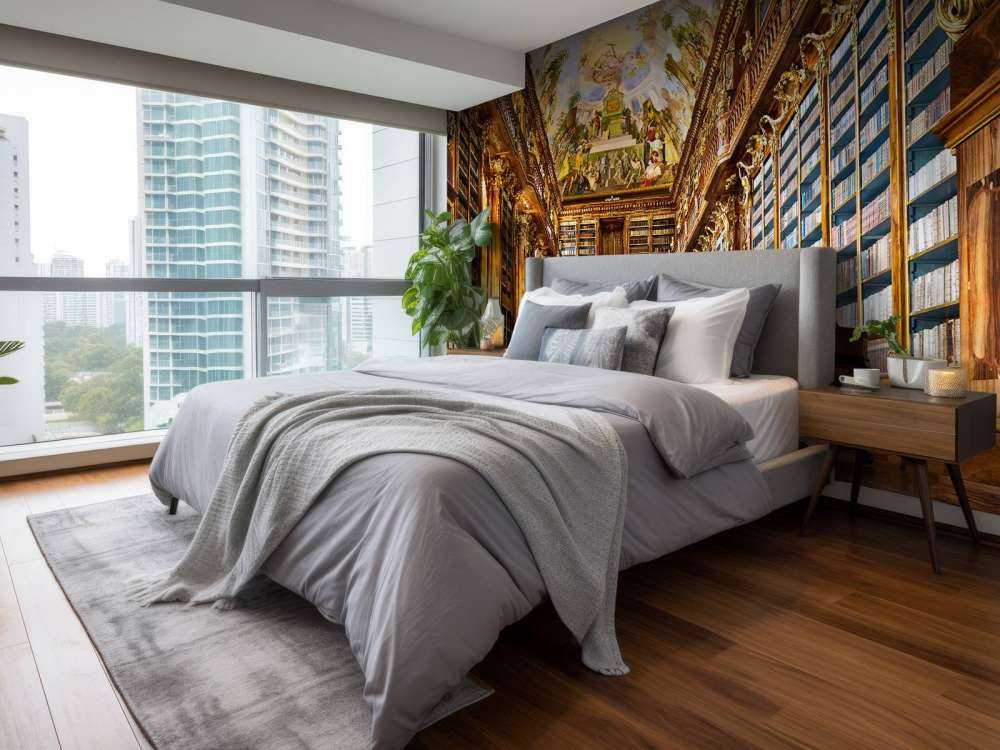 Bibliothèque historique en bois chaud