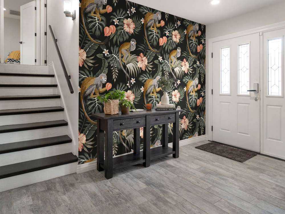 Feuilles tropicales avec des singes