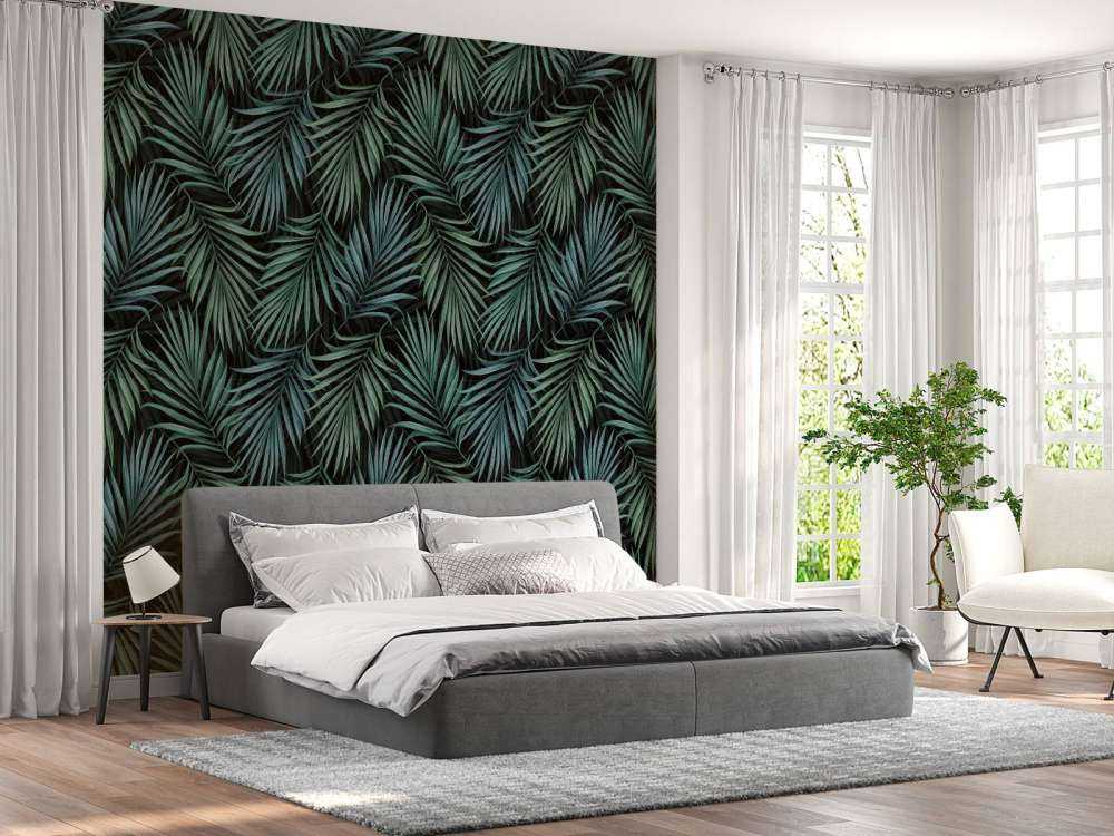 Feuilles bleu canard à motifs tropicaux