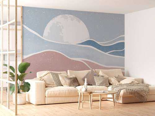 Vagues océaniques colorées avec la lune