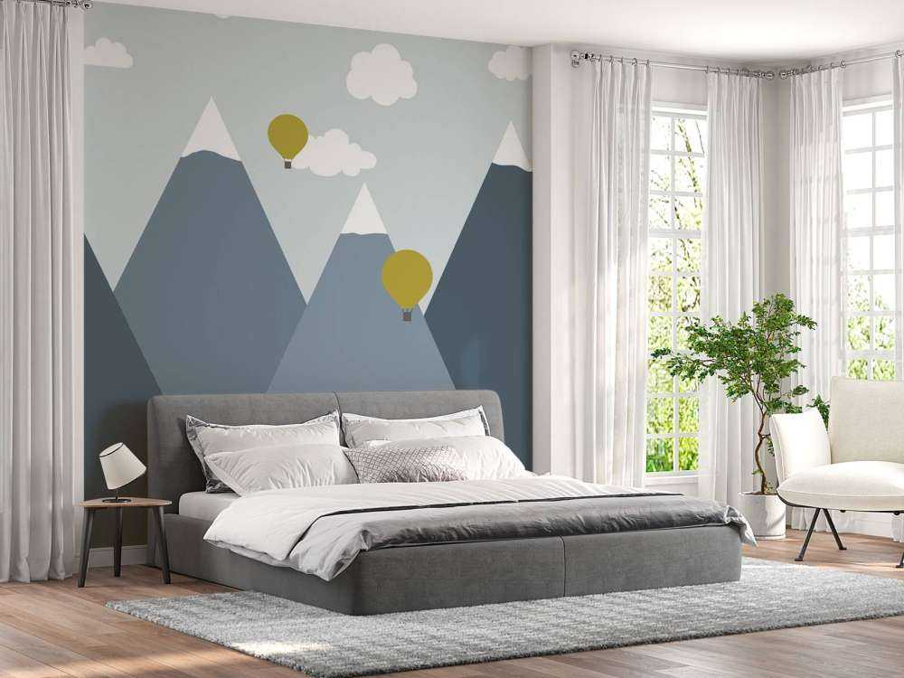Des montagnes bleues avec des ballons