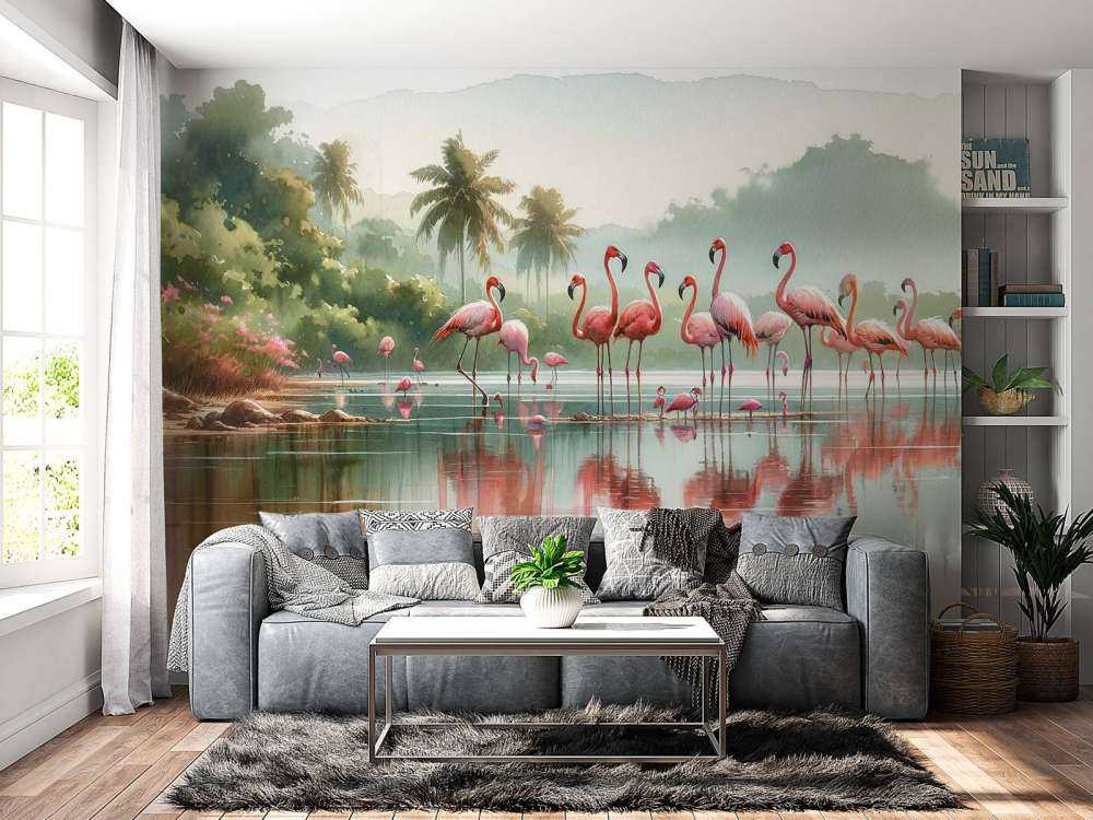 Réflexions matinales des flamants roses