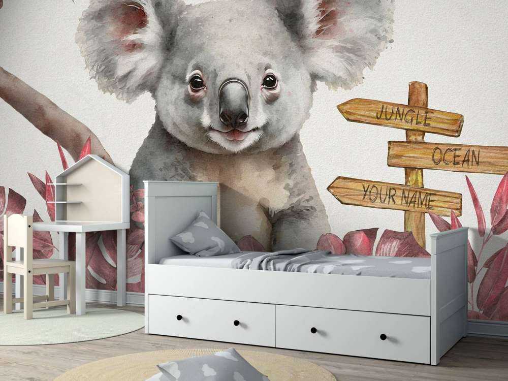 Bébé koala dans la jungle rose