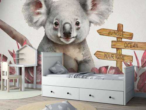 Bébé koala dans la jungle rose