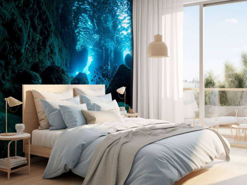 Rayons de soleil dans une grotte sous-marine