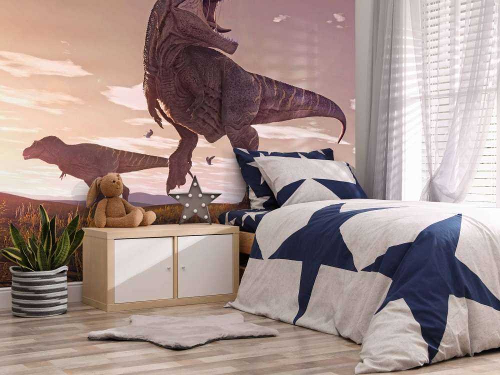 Deux Tyrannosaurus dans un champ