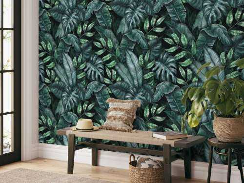 Motif botanique avec feuilles de palmier bleu canard