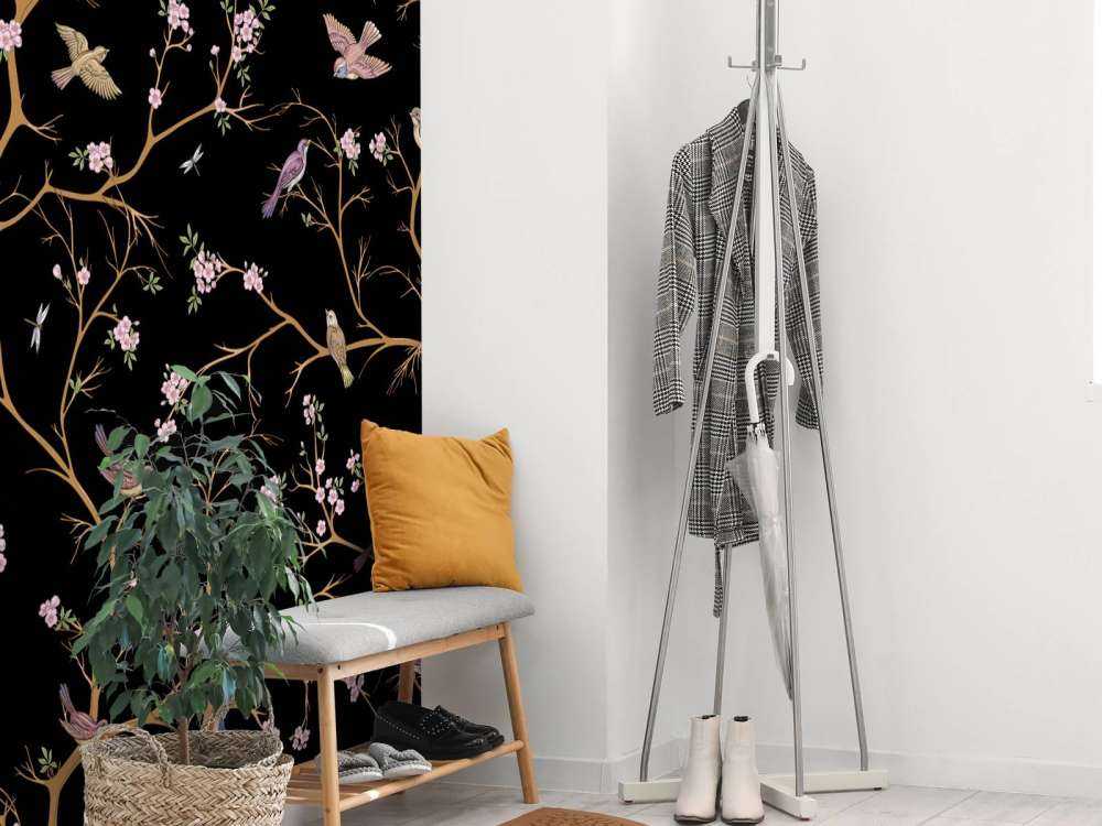 Branches fleuries avec oiseaux