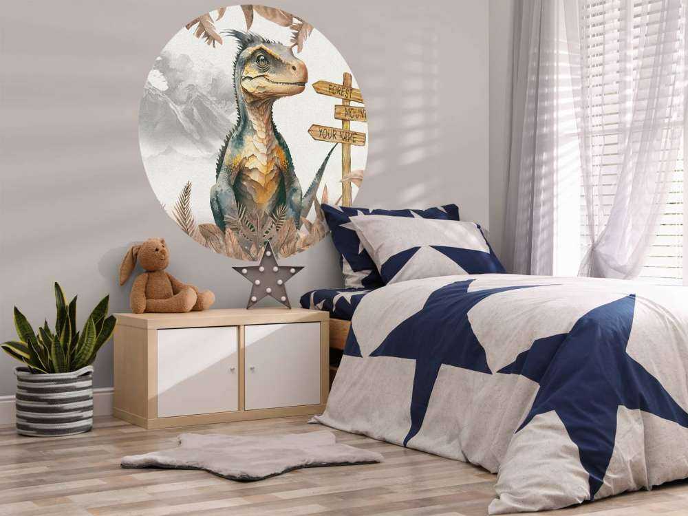 Bébé vélociraptor dans la jungle taupe