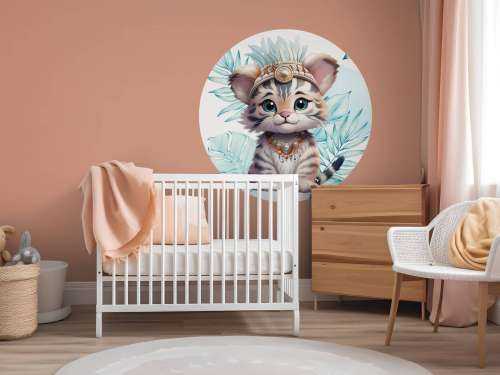 Bébé tigre et feuille bleu