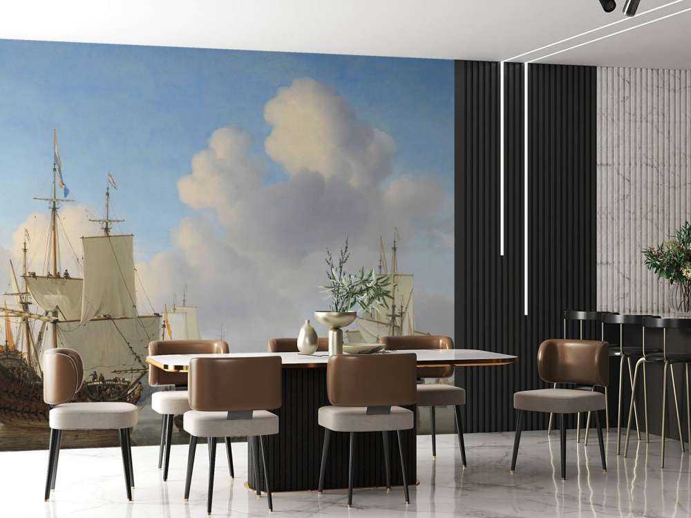 Photo wallpaper Rijksmuseum. Des navires néerlandais sur une mer calme.
