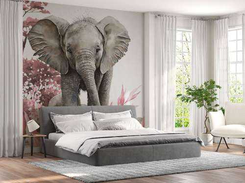 Bébé éléphant dans la jungle rose
