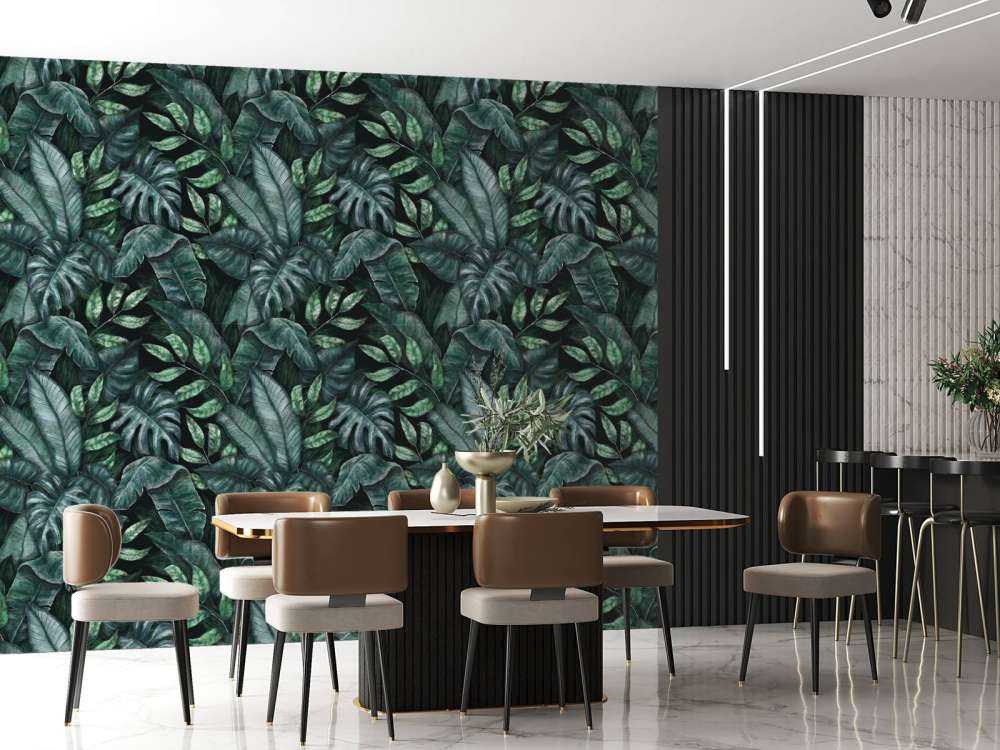 Motif botanique avec feuilles de palmier bleu canard