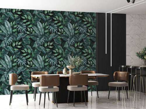 Motif botanique avec feuilles de palmier bleu canard