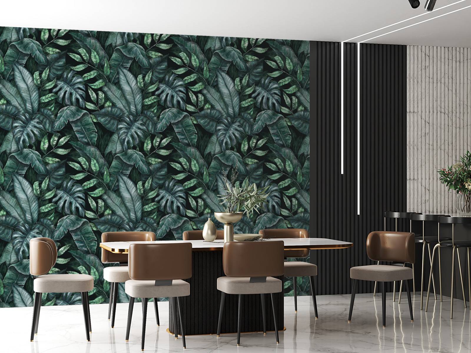 Motif botanique avec feuilles de palmier bleu canard