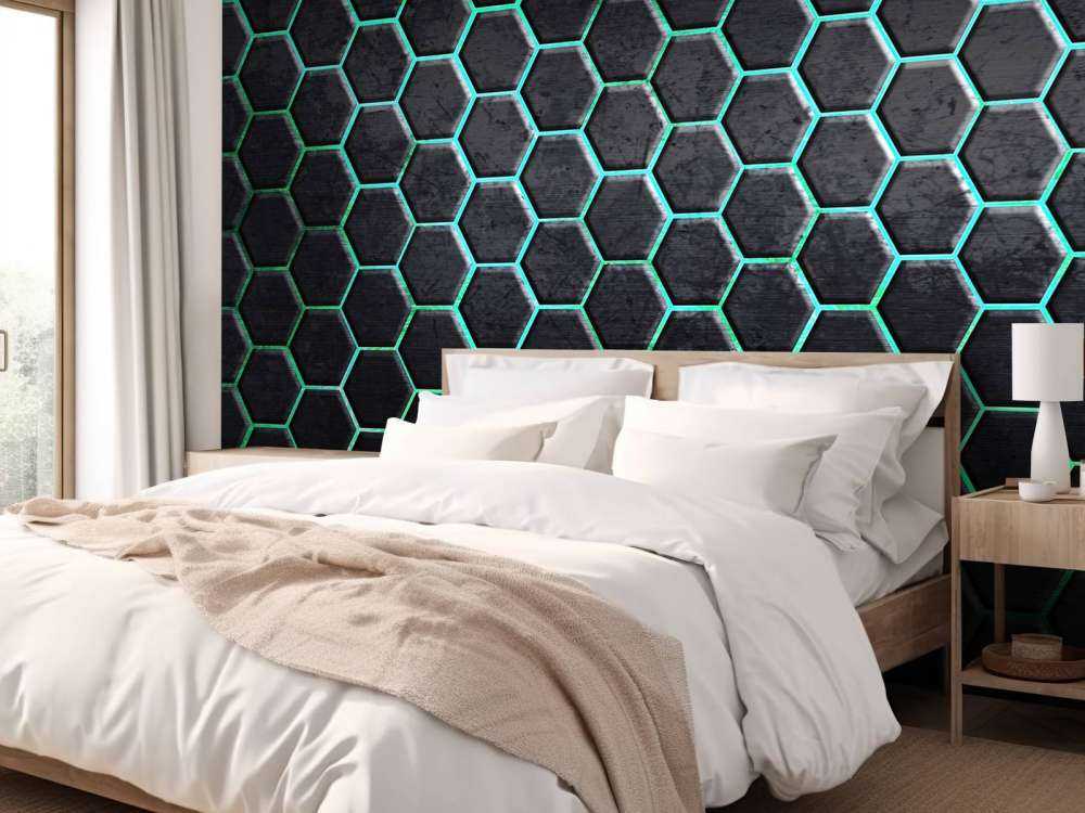 Hexagones avec des lumières vertes