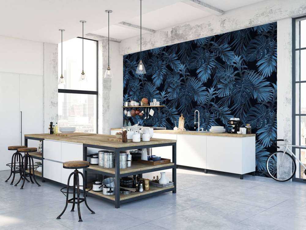 Motif Feuilles tropicales bleues