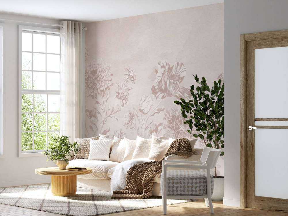 Paysage floral baroque - rose poudré