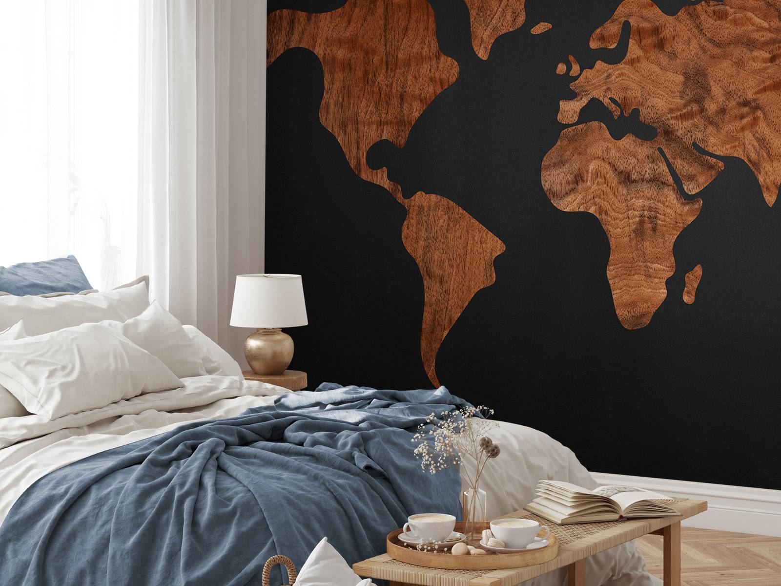 Carte du monde avec placage en bois