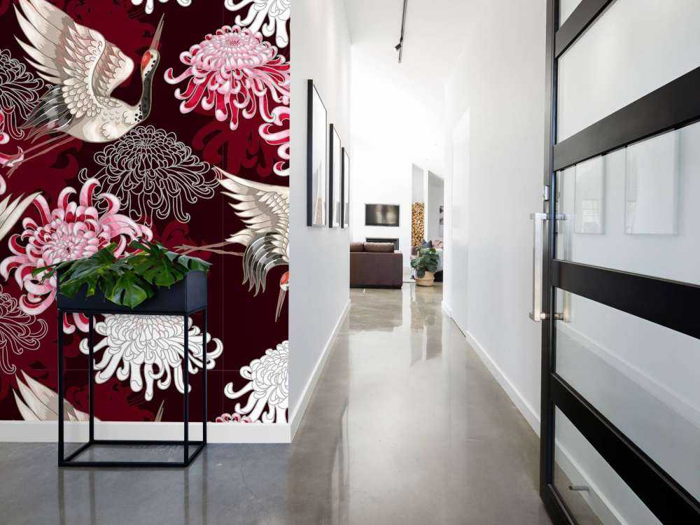 Motif de grue rose
