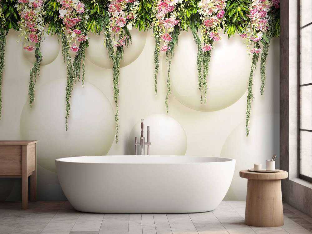Fleurs roses suspendues sur un mur en 3D