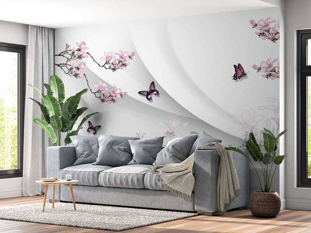 Fond blanc en 3D avec fleur décorative