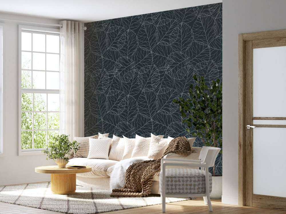 Motif de feuille illustré bleu canard