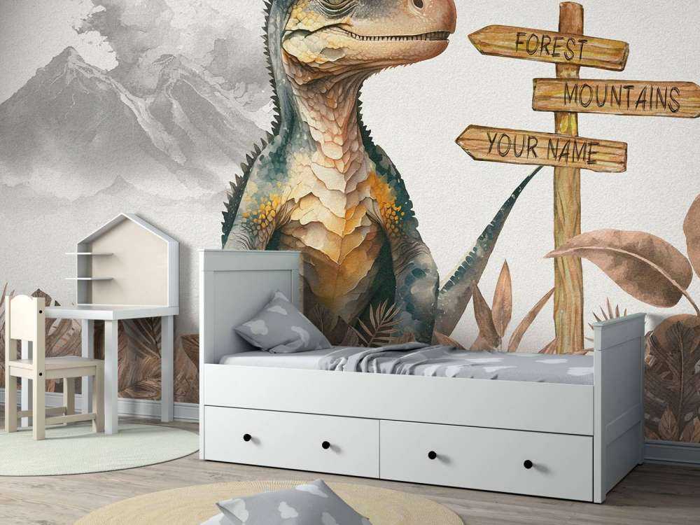 Bébé vélociraptor dans la jungle taupe