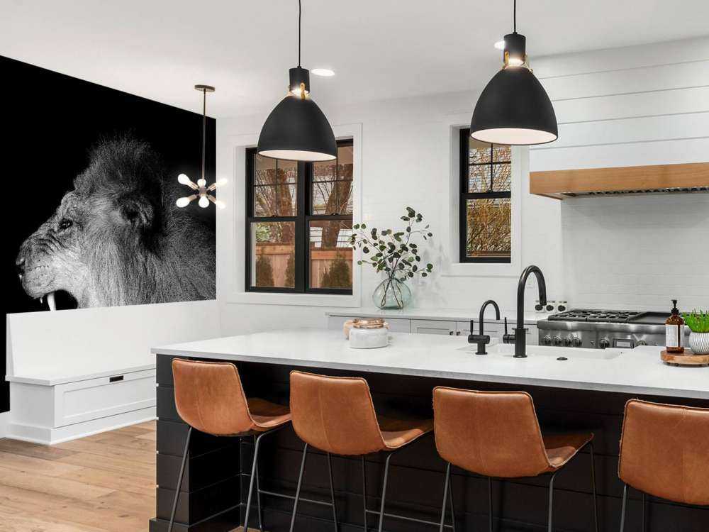 Lion rugissant noir