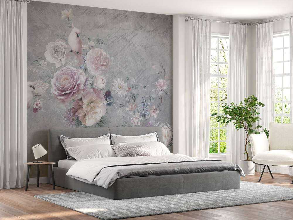 Perroquets parmi les fleurs