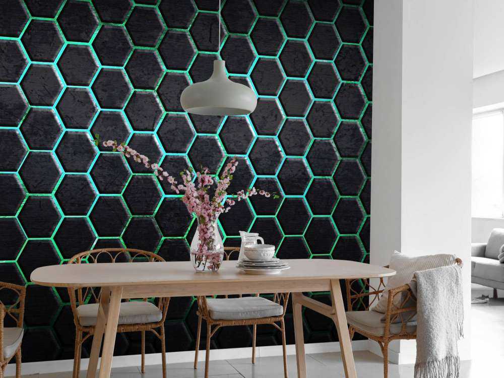 Hexagones avec des lumières vertes