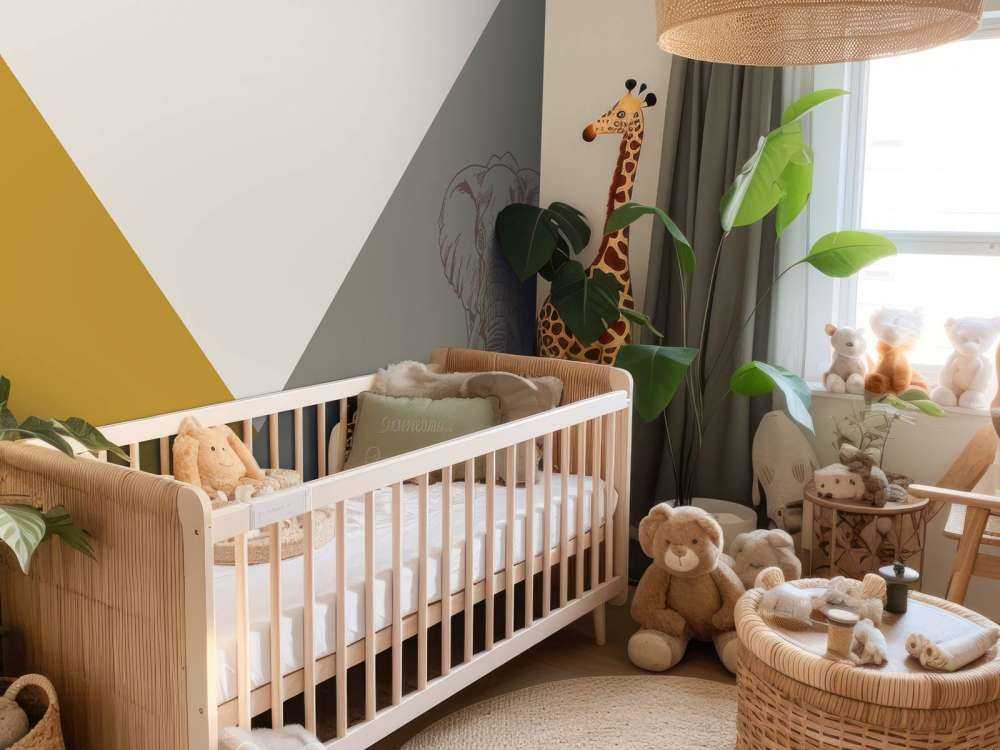 Triangles en jaune ocre et vert avec éléphant