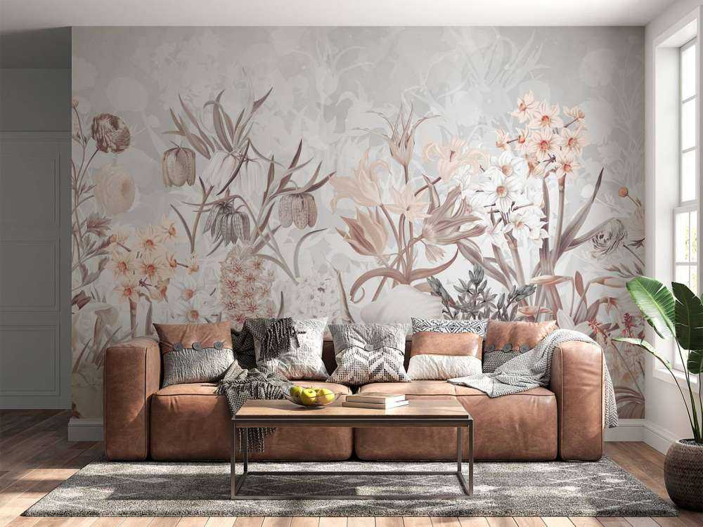 Fleurs de printemps - Gris éthéré