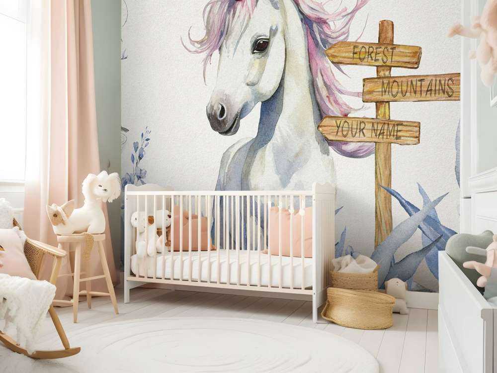 Bébé licorne aux plantes bleu