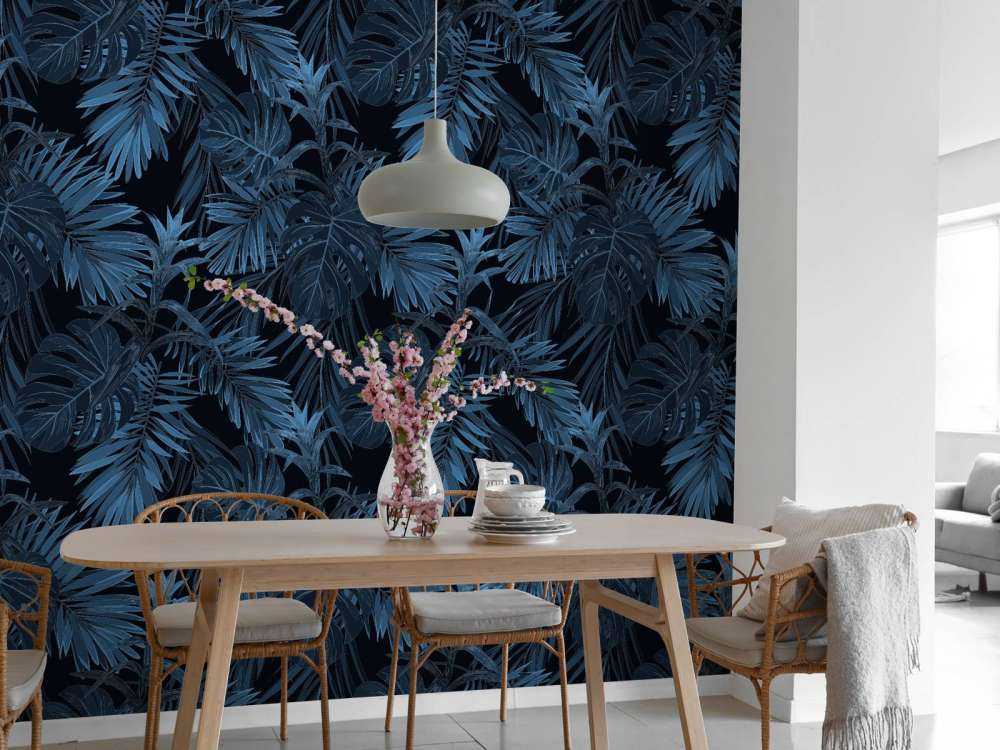 Motif Feuilles tropicales bleues