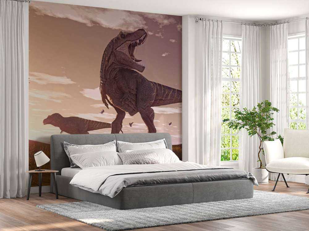 Deux Tyrannosaurus dans un champ