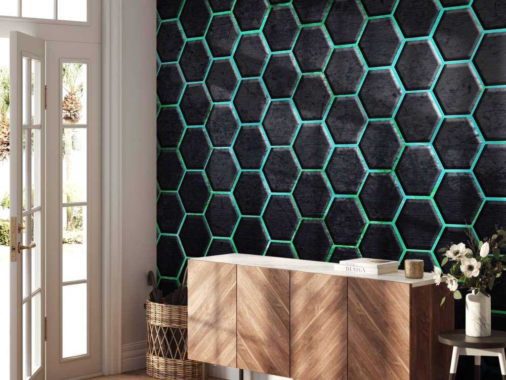 Hexagones avec des lumières vertes