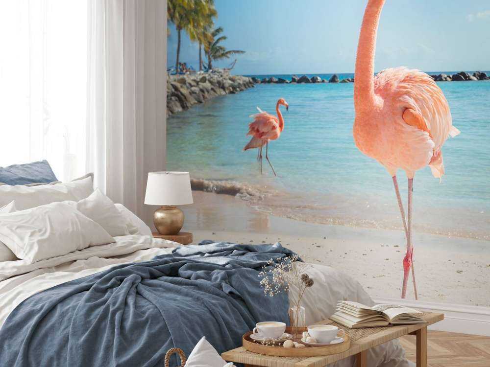 Flamant sur la plage