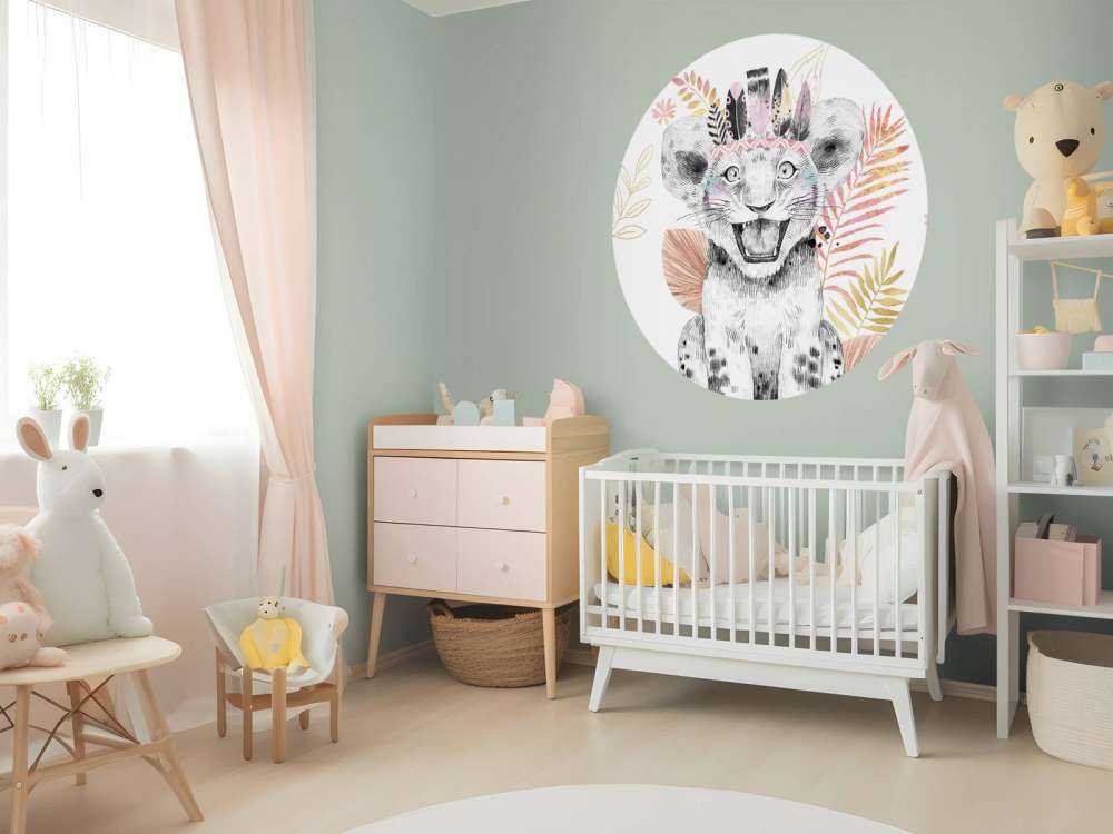 Bébé lionne feuillage rose corail et or