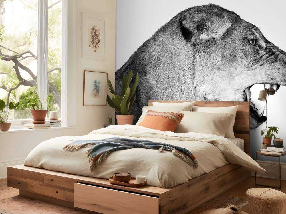 Lionne vue de côté blanc