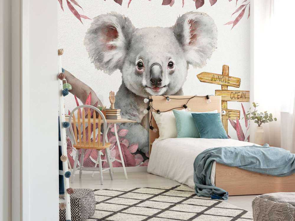 Bébé koala dans la jungle rose