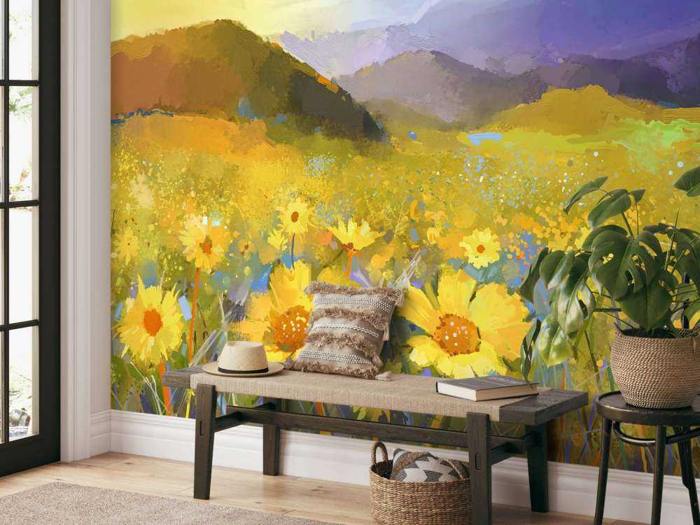 Peinture à l'huile Coucher de soleil rural