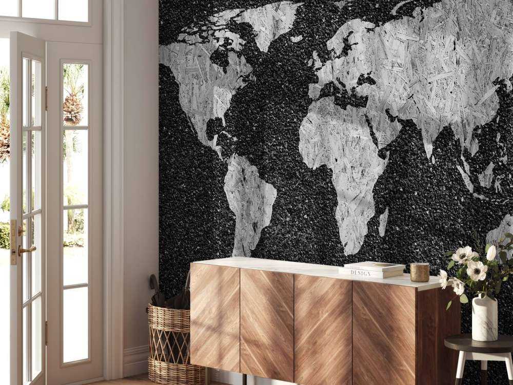 Carte du monde blanche sur fond noir