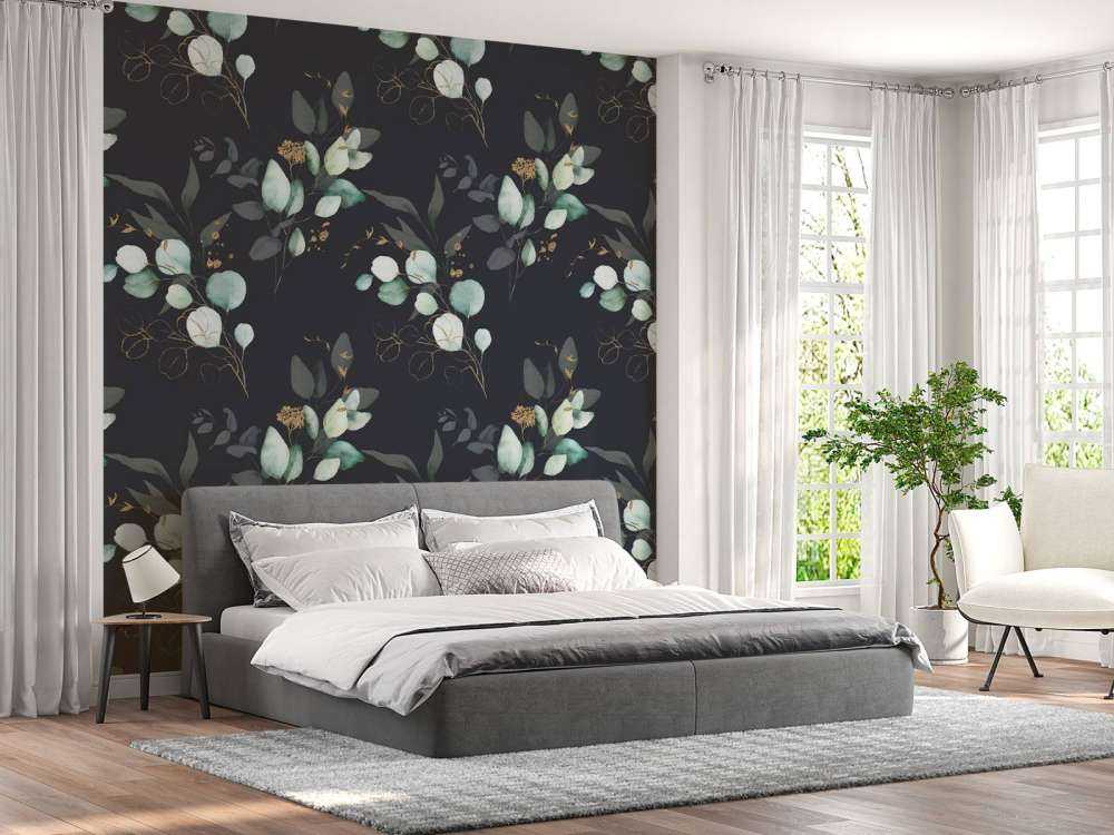 Motif Feuilles bleu foncé avec or