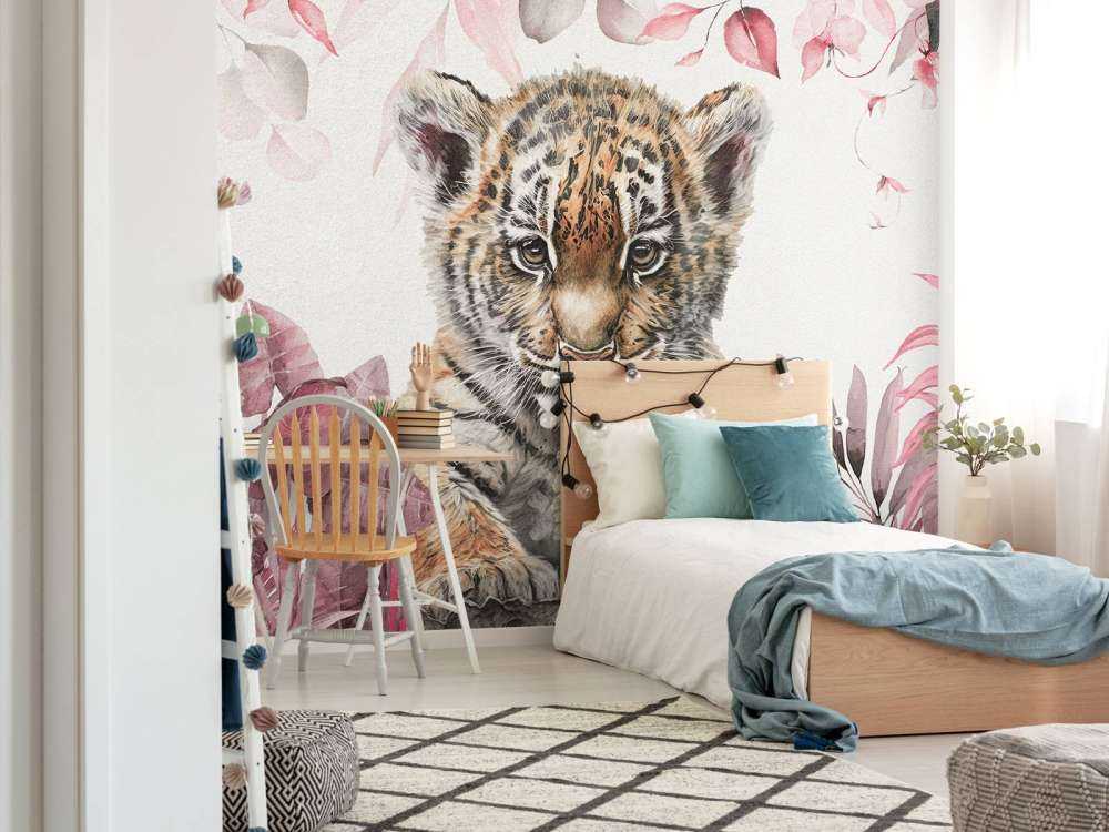 Bébé Tigre dans la jungle rose
