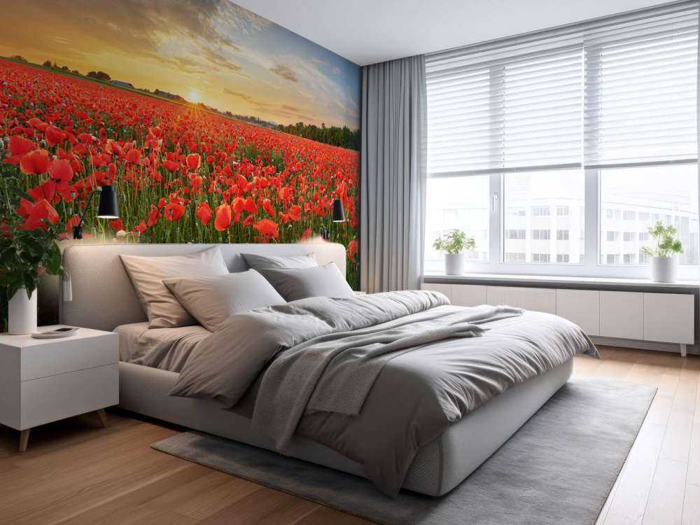 Coucher de soleil avec des coquelicots